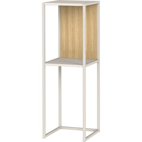 Etagère meuble de rangement console de 2 niveaux coloris cachemire et chêne naturel - Longueur 25 x Hauteur 75 x Profondeur 25 cm (1/2)