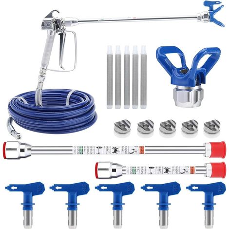 Kit de Pistolet a Peinture Airless,avec Tuyau Haute Pression 15M,Airless Peinture Pistolet Tige De Rallonge,buse pulvérisateur et 60 Mesh Éléments de Filtre (1/5)