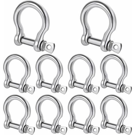 Rotational - 10 Stück M4 D-Ring-Schraubschäkel aus 304 Edelstahl mit Stiften, Bügelschäkel, Schraubstift, Hardware, Takelage, Bügelschäkel, Gabelkopf, robuste Schäkel für Anker, Camping und Wandern (1/5)