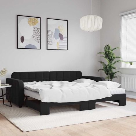 vidaXL Lit de jour avec gigogne et matelas noir 90x200 cm velours (1/5)