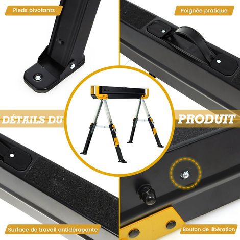 2 tréteaux de travail à hauteur réglable jusqu'à 1180 kg de capacité, tréteau pliable - jaune et noir (1/5)
