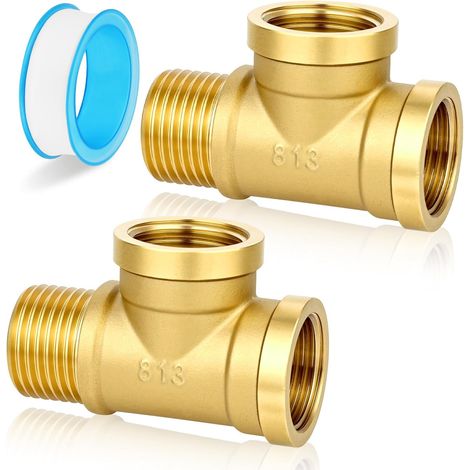 2PCS Connecteur en T Flexible Mobile 3 Voies,Raccord en T Laiton 1/2 Raccord en T en laiton de 1/2", Adaptateur 90° , Raccords en Laiton, pour Eau Potable (1/5)