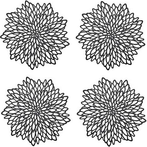 Lot de 4 sets de table noirs, sets de table ronds ajourés, sets de table ronds en plastique, utilisés pour la chaleur (1/5)