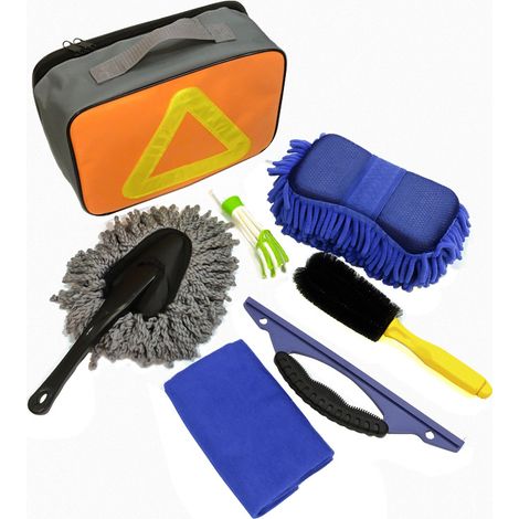 Lot de 7 outils de nettoyage de voiture, brosse à pneus, brosse de purge de voiture, éponge de lavage chenille, raclette de pare-brise, chiffon à poussière, gants de toilette
