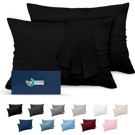 Taie Oreiller 40x60 Lot de 2 en Microfibre - Housse Coussin Douce Et Brossée, Toucher Peau de Pêche - Noir (1/5)