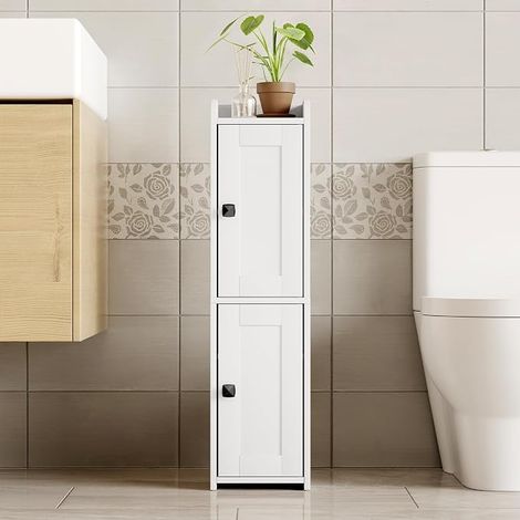 Armoire de rangement de salle de bain, petite armoire d'angle avec 2 portes et étagère réglable, à côté du support de papier toilette étroit, organiseur de salle de bain étroit pour espaces minces, 20 (1/5)