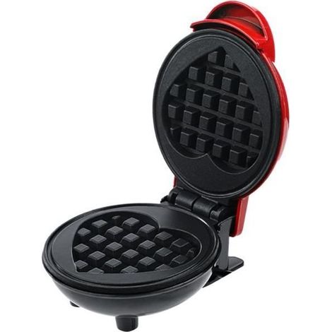 Mini Gaufrier, Plaque à Gaufre en forme de cœur avec Revêtement anti-adhésif, Design rétro, Gaufrier Professionnel Eléctrique 350W (1/4)