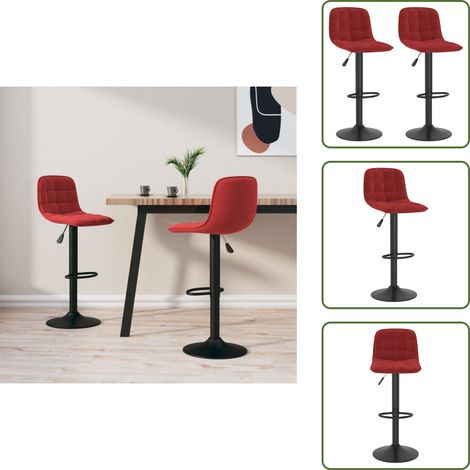 Chaise de bar pivotante - vidaXL Tabourets de bar lot de 2 rouge bordeaux velours - Chaise de bar ajustable (1/5)