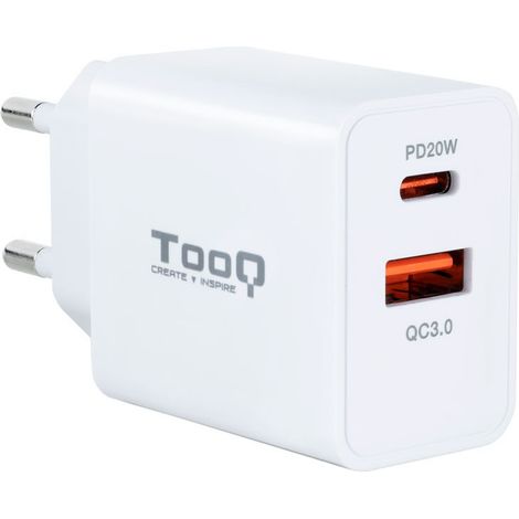 Ladegerät Usb-a Qc3.0 18w Usb-c Pd 20w 5v/9v/12v Tooq Tqwc-2sc04wt (1/3)