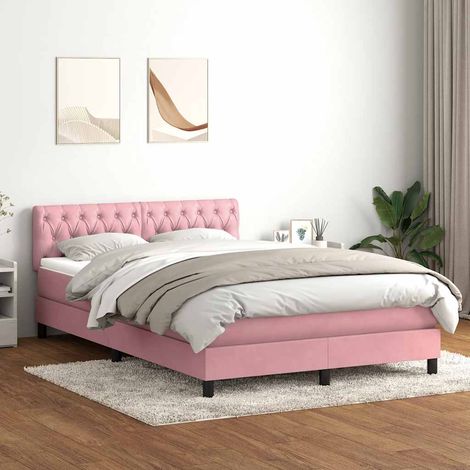 Boxspringbett mit Matratze & LED Rosa 140x220 cm Samt