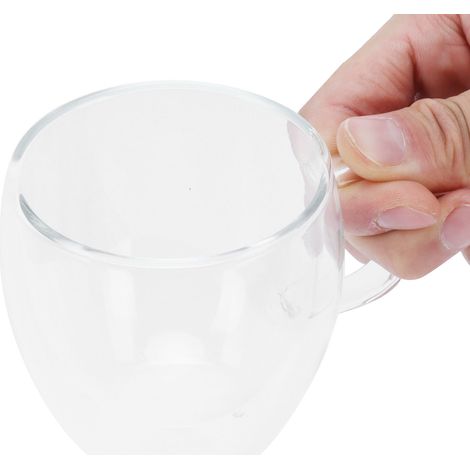 150 ml doppelwandiges, klares Kaffeeglas, Tee- und Milchbecher mit Henkel, hitzebeständig, isolierter Glasbecher (1/5)