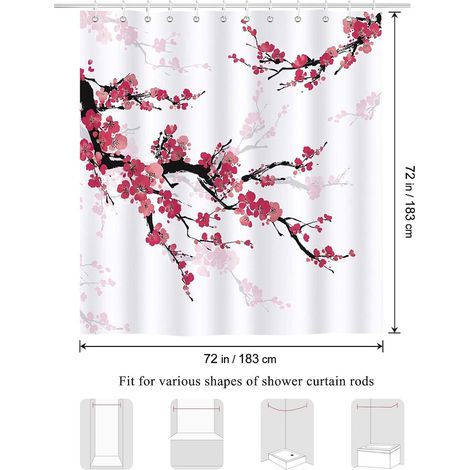 Rideau de Douche Fleur de Cerisier Rouge Rideau de Bain Tissu Polyester 180 x 180 cm (1/5)