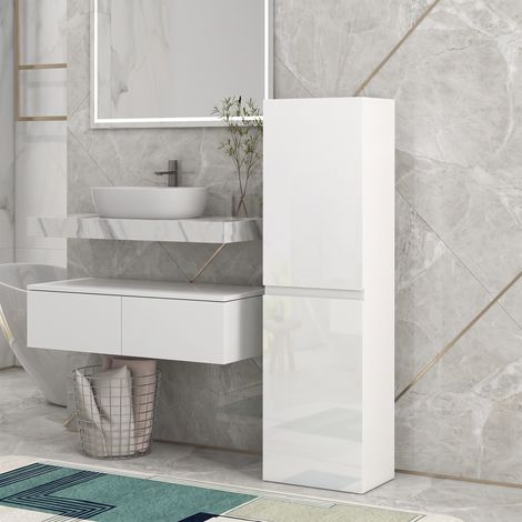 Meuble colonne rangement salle de bain style contemporain 2 placards étagères réglables 35 x 25 x 120 cm blanc laqué (1/5)