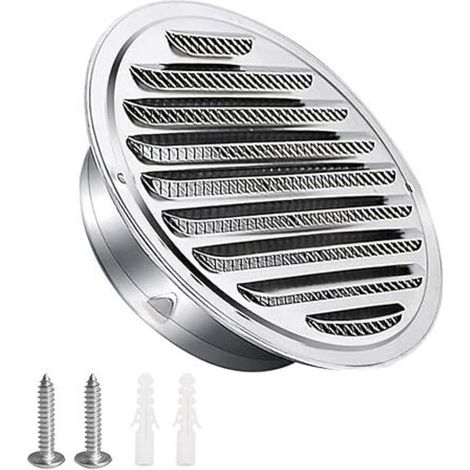 Grille d'aération en acier inoxydable 125mm avec vis et chevilles Protection contre les intempéries Lamelles avec moustiquaire et boucle Grille d'évacuation d'air ronde Visser et bride Grille (1/5)