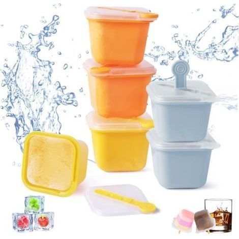Eiswürfelformen und Eisbehälter - 6er-Set - Kunststoff - Inklusive Deckel - 2-in-1 (1/4)