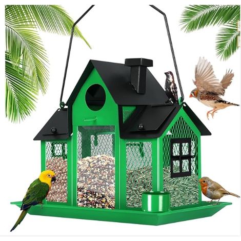 Mangeoire vert suspendue lumière chaude, mangeoire à oiseaux de jardin, solaire, avec décoration d'oiseaux, d'extérieur (1/5)