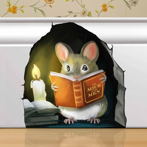 Souris lisant un livre – Sticker mural pour chambres d'enfants, salles de classe et maisons