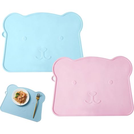 Kinder-Tischset, 2-teilig, Bärenmotiv, Silikon-Tischsets, abwaschbar, rutschfest, fleckenabweisend, für Esstische und Restaurants, Blau und Rosa (1/5)