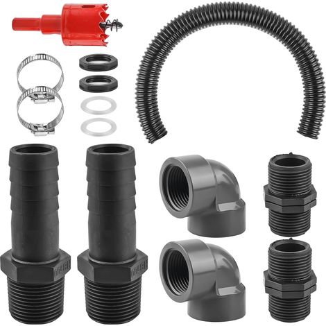 25 mm rain tank connection kit with 50 cm hose and 2 external threaded connections, for rain barrel, water tank, water tank, with lock nut and mounting accessories (1/5)