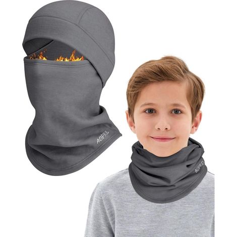 Kinder Sturmhaube Winter, Modal-Wolle-Mix Balaclava, winddicht, Dunkelgrau (1/5)
