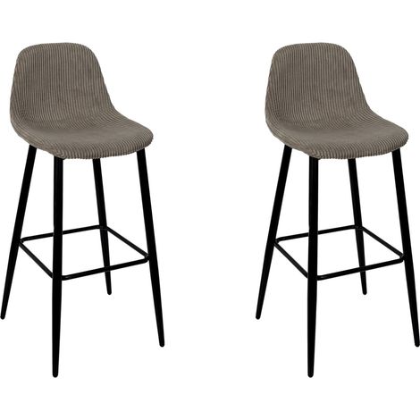 The Home Deco Factory – Lot de 2 chaises de bar hautes – Hauteur d'assise 75cm – Côtele gris et noir – Design moderne pour cuisine et salon (1/5)
