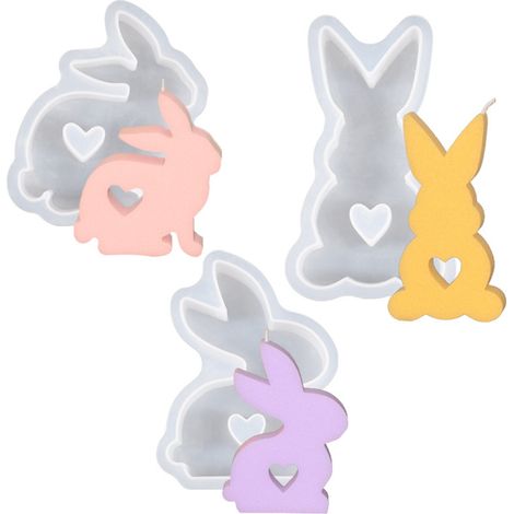 Moule en silicone 3 pièces pour Pâques, moule lapin, moules de moulage en silicone, moule lapin DIY pour plâtre, bougies en cire de soja, loisirs créatifs (1/5)