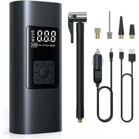 Rechargeable Cordless Tire Inflator with 6000mAh Battery - Portable Electric Air Pump for Car and Bike, Auto Shut Off. (1/4)