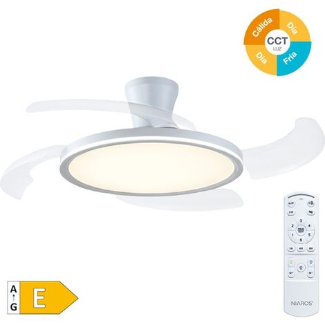 Ventilador techo Gomce con luz CCT regulable y mando Ø122 4 aspas retráctiles DC Blanco
