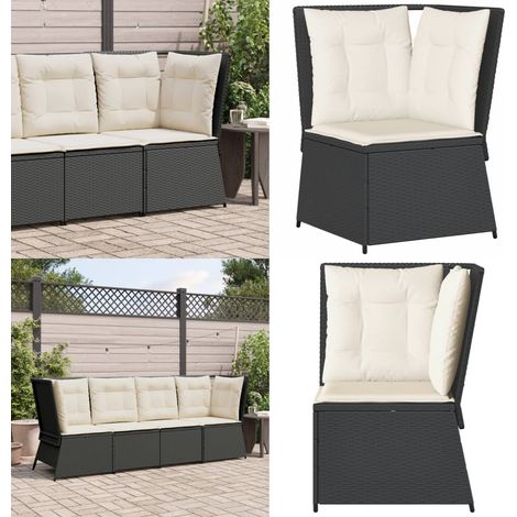 vidaXL Garten-Ecksofa mit Kissen Schwarz Poly Rattan (1/5)