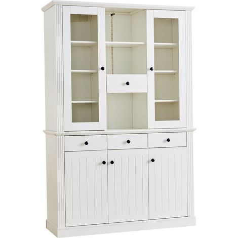 Weiße Vitrine 119,5 x 40 x 180 cm mit 4 Schubladen, 5 Türen, 21 Fächern, LED, MDF, ESG (1/5)