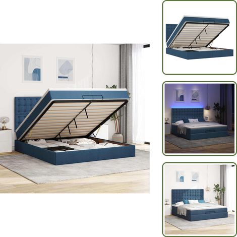 The Living Store Ottoman-Bett mit Matratzen & LEDs Blau 200x200 cm Stoff - Matratze (1/5)