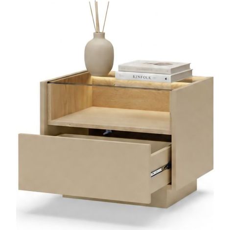 Comodino Veirra, un Cassetto, 2 Ripiani, Apertura Push-pull, 53x40x43h cm Marrone Chiaro