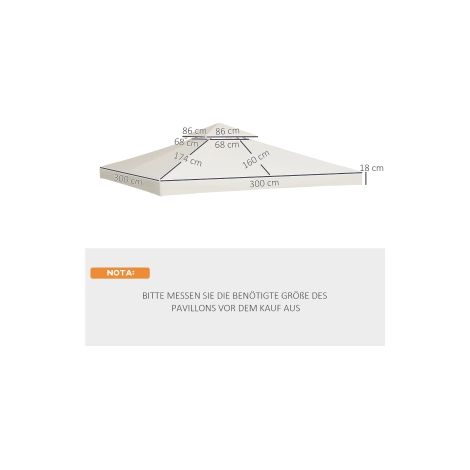 Toile de toit de rechange crème pour pavillon métallique 3 x 3 m en polyester (1/5)