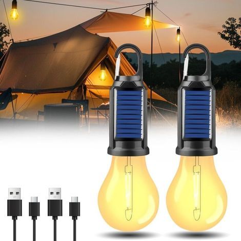 Lot de 2 lampes de camping LED rechargeables avec 3 modes de luminosité, lampe de camping étanche pour camping, panne de courant, urgence, pêche, aventure (1/5)