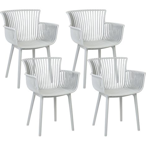 Conjunto de 4 sillas de comedor gris claro plástico reposabrazos Pesaro