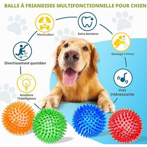 3 Inch Squeaky Balls for Small Dogs 4 Colors Puppy Spiky Balls Teething Toys Fetch Training Toys (1/4)