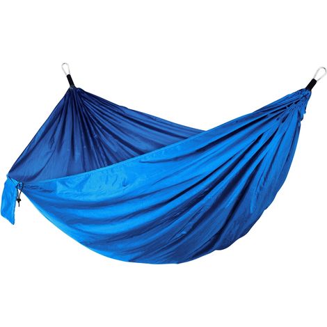 Hamac double portable de camping et de voyage, lit suspendu avec sangle pour arbre (bleu) (1/5)