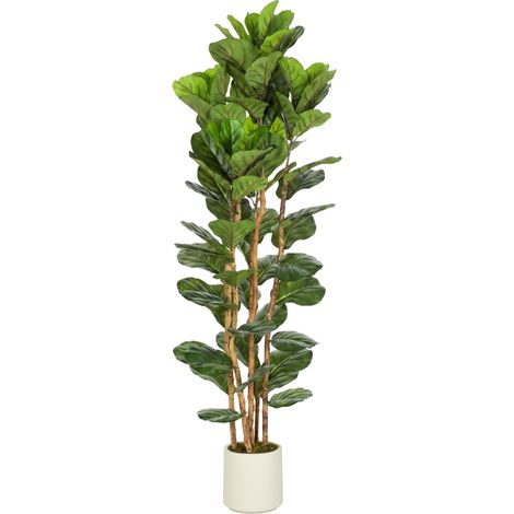 Figuier lyre artificiel pliable 55 x 55 x 180 cm vert pour salon artificiel, plante artificielle feuilles, tronc bois massif, pot, (1/5)