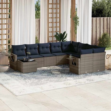 10-teiliges Gartensofa-Set mit Kissen, grau, Polyrattan (1/5)