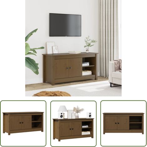 The Living Store Meuble TV Marron miel 103x36,5x52 cm Bois de pin massif - Meuble Tv - Meuble Salon - Support Tv - Unité Tv - Bois De Pin (1/5)