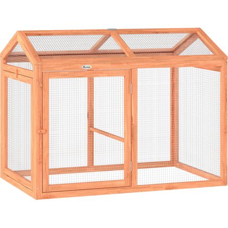 Enclos poulailler en bois avec perchoir et doubles portes, poulailler extensible pour extérieur 104 x 70,5 x 84 cm, Orange (1/5)