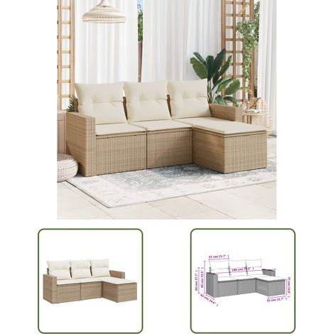 The Living Store 4-tlg. Garten-Sofagarnitur mit Kissen Beige Poly Rattan - Gartensofas - Outdoor Möbel - Gartenmöbel Set - Rattan Sofa - Lounge Set (1/3)