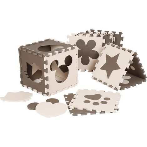 Tapis de Sol Enfant et Bébé Mousse EVA Tapis Puzzle - YIS - 12 Dalles 32.5 x 32.5 cm - Beige/Marron (1/5)