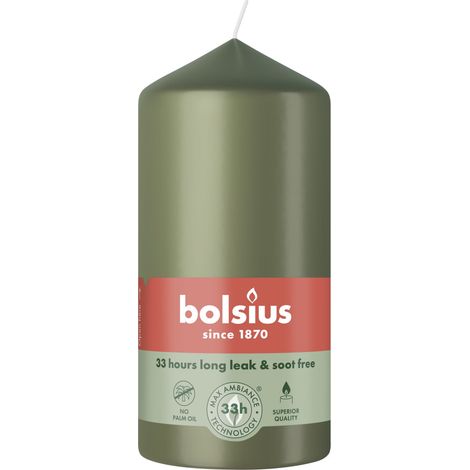 Bolsius Stumpenkerze olive 12 cm Ø 5,8 cm Stumpenkerze