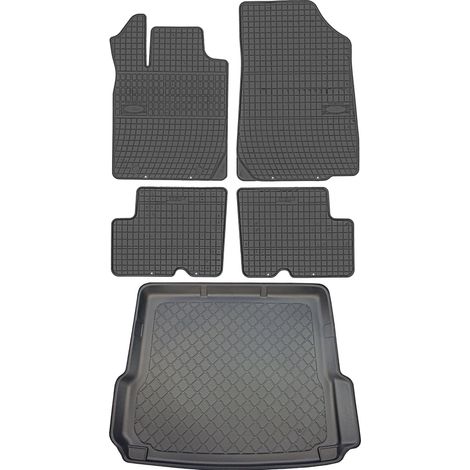 Ensemble de tapis de sol en caoutchouc + tapis de coffre pour Dacia Duster I SUV (2010-2013).