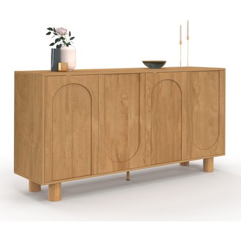 Idmarket – Buffet 160 cm 4 portes – Design minimaliste en MDF effet bois – Dimensions : L. 160 x l. 40 x H. 80 cm – Système d'ouverture bouton-poussoir