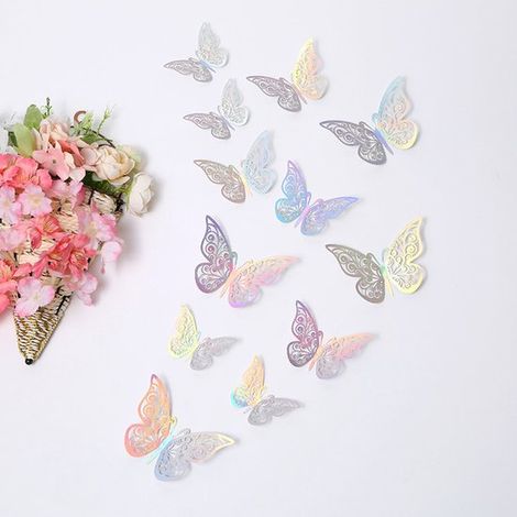 48 pegatinas de pared 3D de mariposas, pegatinas artísticas para manualidades, pegatinas decorativas de pared removibles, Oro rosa (1/5)