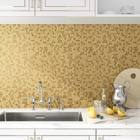 Papier Peint Métallique Or Hexagonal Texturé Papier Peint Doré Mosaïque Luxe Revetement Plan De Travail Cuisine Lavable Déco[BI128] (1/5)