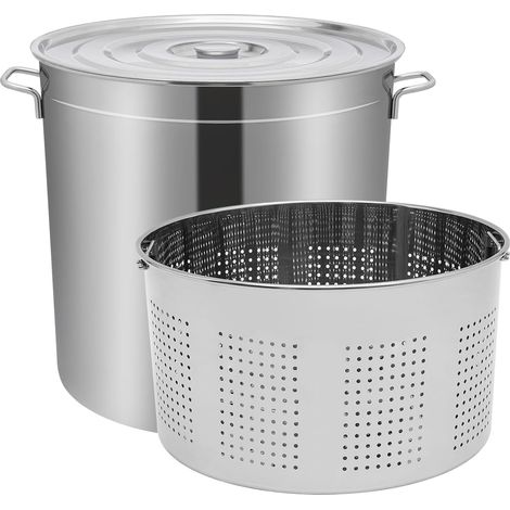 Olla sopera de acero inoxidable de 100 litros con tapa y cesta, adecuada para cocinas grandes, 57 x 51,5 x 50 cm (1/5)