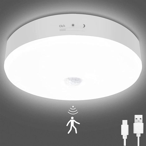 Plafonnier à batterie 10 000 mAh avec détecteur de mouvement 300 lm 5000 K rechargeable par USB Lampe LED pour balcon, buanderie, cave, couloir, garage, escalier (1/5)
